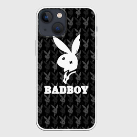 Чехол для iPhone 13 mini с принтом Bad boy в городе Новоалтайск,  |  | Тематика изображения на принте: bad boy | bite | bow tie | broken | cool | ear | fighter | logo | man | playboy | rabbit | sign | symbol | white | белый | битый | боец | галстук бабочка | знак | кролик | логотип | любовь | мальчик | мужчина | откушенное | прикольный | сим