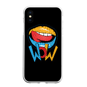 Чехол для iPhone XS Max матовый с принтом Wow в городе Новоалтайск, Силикон | Область печати: задняя сторона чехла, без боковых панелей | blue | dots | lips | pop art | red | teeth | tongue | white | yellow | белый | губы | желтый | зубы | красный | поп  арт | точки | язык