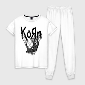 Женская пижама хлопок с принтом Korn the Nothing в городе Новоалтайск, 100% хлопок | брюки и футболка прямого кроя, без карманов, на брюках мягкая резинка на поясе и по низу штанин | alternative | heavy | korn | koяn | metal | rapcore | rock | the nothing | youll never find me | джонатан дэвис | корн | корни | коян | ню метал | нюметал | рок