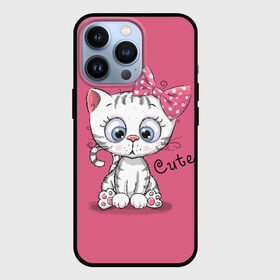Чехол для iPhone 13 Pro с принтом Cute в городе Новоалтайск,  |  | Тематика изображения на принте: animal | bow | child | cute | drawing | funny | kitten | look | бант | взгляд | детский | животное | котенок | милый | прикольный | рисунок
