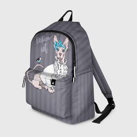 Рюкзак 3D с принтом Fashion cat в городе Новоалтайск, 100% полиэстер | лямки с регулируемой длиной, сверху петелька, чтобы рюкзак можно было повесить на вешалку. Основное отделение закрывается на молнию, как и внешний карман. Внутри два дополнительных кармана, один из которых закрывается на молнию. По бокам два дополнительных кармашка | bird | bow | breed | cat | glamor | look | muzzle | sphinx | style | tail | бант | взгляд | гламур | кошка | порода | птица | стиль | сфинкс | хвост