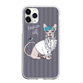 Чехол для iPhone 11 Pro матовый с принтом Fashion cat в городе Новоалтайск, Силикон |  | Тематика изображения на принте: bird | bow | breed | cat | glamor | look | muzzle | sphinx | style | tail | бант | взгляд | гламур | кошка | порода | птица | стиль | сфинкс | хвост