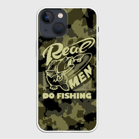Чехол для iPhone 13 mini с принтом Real men do fishing в городе Новоалтайск,  |  | bait | black | fish | fisherman | fishing | hook | man | white | белый | занимается | камуфляж | крючок | мужчина | наживка | настоящий | реальный | рыба | рыбак | рыбалка | черный
