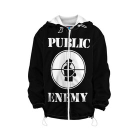 Детская куртка 3D с принтом PE в городе Новоалтайск, 100% полиэстер | застежка — молния, подол и капюшон оформлены резинкой с фиксаторами, по бокам — два кармана без застежек, один потайной карман на груди, плотность верхнего слоя — 90 г/м2; плотность флисового подклада — 260 г/м2 | Тематика изображения на принте: public enemy | rap | реп | рэп