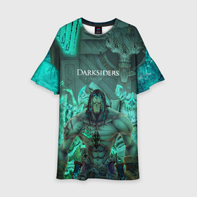 Детское платье 3D с принтом Darksiders 2 в городе Новоалтайск, 100% полиэстер | прямой силуэт, чуть расширенный к низу. Круглая горловина, на рукавах — воланы | 3d | 3dвосприятие | action rpg | darksiders 2 | апокалипсис | арт | верблюд | война | всадник | желтый | зеброид | игра | караван | компьютерная | конь | монстры | серый | слешер