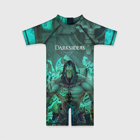 Детский купальный костюм 3D с принтом Darksiders 2 в городе Новоалтайск, Полиэстер 85%, Спандекс 15% | застежка на молнии на спине | 3d | 3dвосприятие | action rpg | darksiders 2 | апокалипсис | арт | верблюд | война | всадник | желтый | зеброид | игра | караван | компьютерная | конь | монстры | серый | слешер