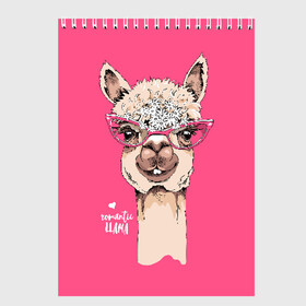 Скетчбук с принтом Romantic llama в городе Новоалтайск, 100% бумага
 | 48 листов, плотность листов — 100 г/м2, плотность картонной обложки — 250 г/м2. Листы скреплены сверху удобной пружинной спиралью | alpaca | animal | cool | flowers | head | heart | inscription | llama | look | pink | romance | альпака | взгляд | голова | животное | лама | любовь | надпись | очки | прикольный | розовые | романтика | сердце | цветы