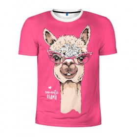 Мужская футболка 3D спортивная с принтом Romantic llama в городе Новоалтайск, 100% полиэстер с улучшенными характеристиками | приталенный силуэт, круглая горловина, широкие плечи, сужается к линии бедра | alpaca | animal | cool | flowers | head | heart | inscription | llama | look | pink | romance | альпака | взгляд | голова | животное | лама | любовь | надпись | очки | прикольный | розовые | романтика | сердце | цветы