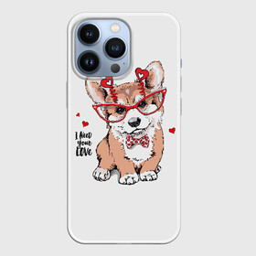 Чехол для iPhone 13 Pro с принтом I need your love в городе Новоалтайск,  |  | Тематика изображения на принте: animal | bow | bow tie | breed | cute | dog | funny | hearts | i need your love | polka dot | puppy | red | the inscription | white | бант | белый | вельш корги пемброк | галстук бабочка | горошек | животное | забавный | красный | любовь | милый | м