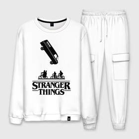 Мужской костюм хлопок с принтом STRANGER THINGS в городе Новоалтайск, 100% хлопок | на свитшоте круглая горловина, мягкая резинка по низу. Брюки заужены к низу, на них два вида карманов: два “обычных” по бокам и два объемных, с клапанами, расположенные ниже линии бедра. Брюки с мягкой трикотажной резинкой на поясе и по низу штанин. В поясе для дополнительного комфорта — широкие завязки | stranger 2 | stranger 3 | stranger things 3 | things 2 | things 3 | очень странные дела | очень странные дела 3. | очень странный дело