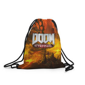 Рюкзак-мешок 3D с принтом DOOM ETERNAL в городе Новоалтайск, 100% полиэстер | плотность ткани — 200 г/м2, размер — 35 х 45 см; лямки — толстые шнурки, застежка на шнуровке, без карманов и подкладки | doom | doom eternal | game | дум