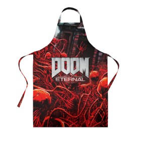 Фартук 3D с принтом DOOM ETERNAL в городе Новоалтайск, 100% полиэстер | общий размер — 65 х 85 см, ширина нагрудника — 26 см, горловина — 53 см, длина завязок — 54 см, общий обхват в поясе — 173 см. Принт на завязках и на горловине наносится с двух сторон, на основной части фартука — только с внешней стороны | doom | doom eternal | game | дум