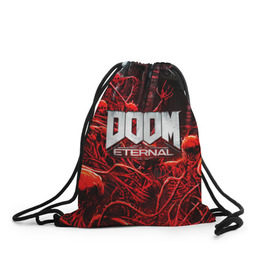Рюкзак-мешок 3D с принтом DOOM ETERNAL в городе Новоалтайск, 100% полиэстер | плотность ткани — 200 г/м2, размер — 35 х 45 см; лямки — толстые шнурки, застежка на шнуровке, без карманов и подкладки | doom | doom eternal | game | дум