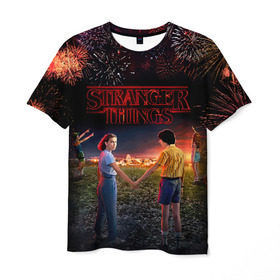 Мужская футболка 3D с принтом STRANGER THINGS в городе Новоалтайск, 100% полиэфир | прямой крой, круглый вырез горловины, длина до линии бедер | 011 | down | eleven | netflix | season | series | strange | stranger | things | upside | дела | дина | загадочные | монстр | монстры | одиннадцать | очень | сезон | сериал | сериалы | события | странные | ужасы