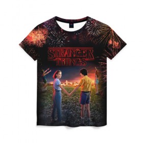 Женская футболка 3D с принтом STRANGER THINGS в городе Новоалтайск, 100% полиэфир ( синтетическое хлопкоподобное полотно) | прямой крой, круглый вырез горловины, длина до линии бедер | 011 | down | eleven | netflix | season | series | strange | stranger | things | upside | дела | дина | загадочные | монстр | монстры | одиннадцать | очень | сезон | сериал | сериалы | события | странные | ужасы