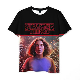 Мужская футболка 3D с принтом STRANGER THINGS в городе Новоалтайск, 100% полиэфир | прямой крой, круглый вырез горловины, длина до линии бедер | 011 | down | eleven | netflix | season | series | strange | stranger | things | upside | дела | дина | загадочные | монстр | монстры | одиннадцать | очень | сезон | сериал | сериалы | события | странные | ужасы