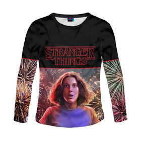 Женский лонгслив 3D с принтом STRANGER THINGS в городе Новоалтайск, 100% полиэстер | длинные рукава, круглый вырез горловины, полуприлегающий силуэт | 011 | down | eleven | netflix | season | series | strange | stranger | things | upside | дела | дина | загадочные | монстр | монстры | одиннадцать | очень | сезон | сериал | сериалы | события | странные | ужасы