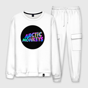 Мужской костюм хлопок с принтом ARCTIC MONKEYS в городе Новоалтайск, 100% хлопок | на свитшоте круглая горловина, мягкая резинка по низу. Брюки заужены к низу, на них два вида карманов: два “обычных” по бокам и два объемных, с клапанами, расположенные ниже линии бедра. Брюки с мягкой трикотажной резинкой на поясе и по низу штанин. В поясе для дополнительного комфорта — широкие завязки | arctic monkeys | арктик манкис | арктические мартышки