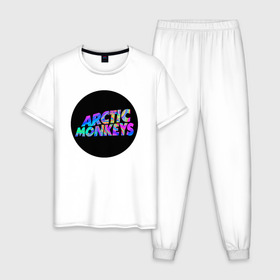 Мужская пижама хлопок с принтом ARCTIC MONKEYS в городе Новоалтайск, 100% хлопок | брюки и футболка прямого кроя, без карманов, на брюках мягкая резинка на поясе и по низу штанин
 | arctic monkeys | арктик манкис | арктические мартышки