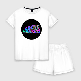 Женская пижама с шортиками хлопок с принтом ARCTIC MONKEYS в городе Новоалтайск, 100% хлопок | футболка прямого кроя, шорты свободные с широкой мягкой резинкой | arctic monkeys | арктик манкис | арктические мартышки