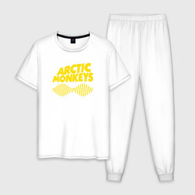 Мужская пижама хлопок с принтом ARCTIC MONKEYS в городе Новоалтайск, 100% хлопок | брюки и футболка прямого кроя, без карманов, на брюках мягкая резинка на поясе и по низу штанин
 | arctic monkeys | арктик манкис | арктические мартышки
