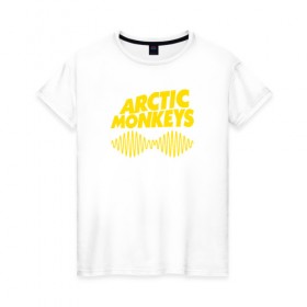 Женская футболка хлопок с принтом ARCTIC MONKEYS в городе Новоалтайск, 100% хлопок | прямой крой, круглый вырез горловины, длина до линии бедер, слегка спущенное плечо | arctic monkeys | арктик манкис | арктические мартышки