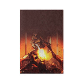 Обложка для паспорта матовая кожа с принтом DOOM в городе Новоалтайск, натуральная матовая кожа | размер 19,3 х 13,7 см; прозрачные пластиковые крепления | Тематика изображения на принте: doom | doom eternal | game | дум