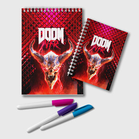 Блокнот с принтом Doom Enternal в городе Новоалтайск, 100% бумага | 48 листов, плотность листов — 60 г/м2, плотность картонной обложки — 250 г/м2. Листы скреплены удобной пружинной спиралью. Цвет линий — светло-серый
 | 3d | doom enternal | игра | компьютерная | логотип | планета | темный | шутер