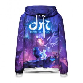 Мужская толстовка 3D с принтом Ori - And The Will Of The Wisp в городе Новоалтайск, 100% полиэстер | двухслойный капюшон со шнурком для регулировки, мягкие манжеты на рукавах и по низу толстовки, спереди карман-кенгуру с мягким внутренним слоем. | microsoft studios | moon studios | ori | ori and the blind forest | unity | лес | луна | нибела | ночной лес | ночь | ори | платформер | сова