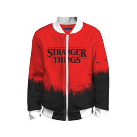 Детский бомбер 3D с принтом STRANGER THINGS в городе Новоалтайск, 100% полиэстер | застегивается на молнию, по бокам два кармана без застежек, мягкие манжеты, по низу бомбера и на воротнике — эластичная резинка | stranger things | очень странные дела