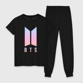 Женская пижама хлопок с принтом BTS TEAM (НА СПИНЕ) в городе Новоалтайск, 100% хлопок | брюки и футболка прямого кроя, без карманов, на брюках мягкая резинка на поясе и по низу штанин | bangtan boys | bts | бтс