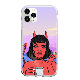 Чехол для iPhone 11 Pro Max матовый с принтом What в городе Новоалтайск, Силикон |  | Тематика изображения на принте: coffee | demon | devil | girl | hell | девушка | демон | дьявол | кофе