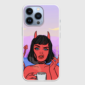 Чехол для iPhone 13 Pro с принтом What в городе Новоалтайск,  |  | Тематика изображения на принте: coffee | demon | devil | girl | hell | девушка | демон | дьявол | кофе