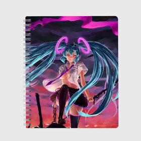 Тетрадь с принтом Hatsune Miku в городе Новоалтайск, 100% бумага | 48 листов, плотность листов — 60 г/м2, плотность картонной обложки — 250 г/м2. Листы скреплены сбоку удобной пружинной спиралью. Уголки страниц и обложки скругленные. Цвет линий — светло-серый
 | anime | character | geisha | hatsune miku | japan | kimono | manga | style | аниме | вокалоид | девушки | манга | мульт | оружие | сёдзё | сериал | хатсуне мику