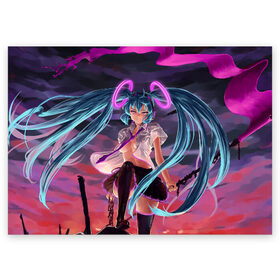 Поздравительная открытка с принтом Hatsune Miku в городе Новоалтайск, 100% бумага | плотность бумаги 280 г/м2, матовая, на обратной стороне линовка и место для марки
 | Тематика изображения на принте: anime | character | geisha | hatsune miku | japan | kimono | manga | style | аниме | вокалоид | девушки | манга | мульт | оружие | сёдзё | сериал | хатсуне мику