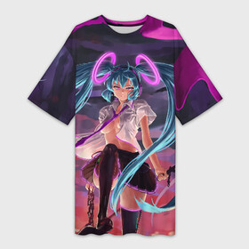 Платье-футболка 3D с принтом Geisga Hatsune Miku в городе Новоалтайск,  |  | anime | character | geisha | hatsune miku | japan | kimono | manga | style | аниме | вокалоид | девушки | манга | мульт | оружие | сёдзё | сериал | хатсуне мику