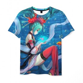 Мужская футболка 3D с принтом Hatsune Miku в городе Новоалтайск, 100% полиэфир | прямой крой, круглый вырез горловины, длина до линии бедер | Тематика изображения на принте: anime | character | geisha | hatsune miku | japan | kimono | manga | style | аниме | вокалоид | девушки | манга | мульт | оружие | сёдзё | сериал | хатсуне мику