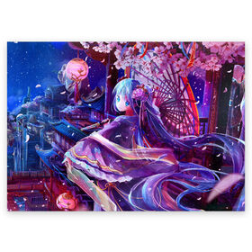 Поздравительная открытка с принтом Hatsune Miku в городе Новоалтайск, 100% бумага | плотность бумаги 280 г/м2, матовая, на обратной стороне линовка и место для марки
 | Тематика изображения на принте: anime | character | geisha | hatsune miku | japan | kimono | manga | style | аниме | вокалоид | девушки | манга | мульт | оружие | сёдзё | сериал | хатсуне мику