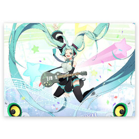 Поздравительная открытка с принтом Hatsune Miku в городе Новоалтайск, 100% бумага | плотность бумаги 280 г/м2, матовая, на обратной стороне линовка и место для марки
 | Тематика изображения на принте: anime | character | geisha | hatsune miku | japan | kimono | manga | style | аниме | вокалоид | девушки | манга | мульт | оружие | сёдзё | сериал | хатсуне мику