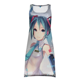 Платье-майка 3D с принтом МИКУ ХАЦУНЭ | MIKU HATSUNE в городе Новоалтайск, 100% полиэстер | полуприлегающий силуэт, широкие бретели, круглый вырез горловины, удлиненный подол сзади. | anime | character | geisha | hatsune miku | japan | kimono | manga | style | аниме | вокалоид | девушки | манга | мульт | оружие | сёдзё | сериал | хатсуне мику