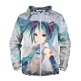 Мужская ветровка 3D с принтом МИКУ ХАЦУНЭ | MIKU HATSUNE в городе Новоалтайск, 100% полиэстер | подол и капюшон оформлены резинкой с фиксаторами, два кармана без застежек по бокам, один потайной карман на груди | Тематика изображения на принте: anime | character | geisha | hatsune miku | japan | kimono | manga | style | аниме | вокалоид | девушки | манга | мульт | оружие | сёдзё | сериал | хатсуне мику
