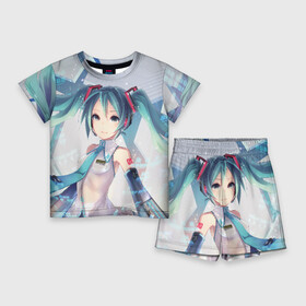 Детский костюм с шортами 3D с принтом МИКУ ХАЦУНЭ  MIKU HATSUNE в городе Новоалтайск,  |  | Тематика изображения на принте: anime | character | geisha | hatsune miku | japan | kimono | manga | style | аниме | вокалоид | девушки | манга | мульт | оружие | сёдзё | сериал | хатсуне мику