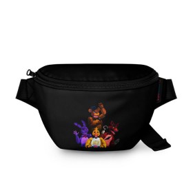 Поясная сумка 3D с принтом FNAF в городе Новоалтайск, 100% полиэстер | плотная ткань, ремень с регулируемой длиной, внутри несколько карманов для мелочей, основное отделение и карман с обратной стороны сумки застегиваются на молнию | five nights at freddy’s | fnaf | foxy | game | horror | lets eat | rabbit | заяц | игра | лиса | пять ночей у фредди | ужас | фнаф | фреди