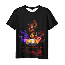 Мужская футболка 3D с принтом FNAF в городе Новоалтайск, 100% полиэфир | прямой крой, круглый вырез горловины, длина до линии бедер | Тематика изображения на принте: five nights at freddy’s | fnaf | foxy | game | horror | lets eat | rabbit | заяц | игра | лиса | пять ночей у фредди | ужас | фнаф | фреди