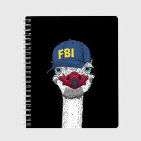 Тетрадь с принтом FBI в городе Новоалтайск, 100% бумага | 48 листов, плотность листов — 60 г/м2, плотность картонной обложки — 250 г/м2. Листы скреплены сбоку удобной пружинной спиралью. Уголки страниц и обложки скругленные. Цвет линий — светло-серый
 | beak | bird | blue | cap | fbi | funny | head | inscription | long | neck | ostrich | red | весёлый | голова | длинная | кепка | клюв | красный | надпись | птица | синяя | смешной | страус | фбр | шея