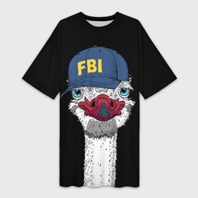 Платье-футболка 3D с принтом FBI в городе Новоалтайск,  |  | beak | bird | blue | cap | fbi | funny | head | inscription | long | neck | ostrich | red | весёлый | голова | длинная | кепка | клюв | красный | надпись | птица | синяя | смешной | страус | фбр | шея