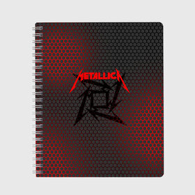 Тетрадь с принтом Metallica в городе Новоалтайск, 100% бумага | 48 листов, плотность листов — 60 г/м2, плотность картонной обложки — 250 г/м2. Листы скреплены сбоку удобной пружинной спиралью. Уголки страниц и обложки скругленные. Цвет линий — светло-серый
 | metalica | metallica | группа | джеймс хэтфилд | кирк хэмметт | ларс ульрих | метал | металика | металлика | миталика | музыка | роберт трухильо | рок | трэш | трэшметал | хард | хеви