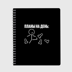 Тетрадь с принтом Планы на день в городе Новоалтайск, 100% бумага | 48 листов, плотность листов — 60 г/м2, плотность картонной обложки — 250 г/м2. Листы скреплены сбоку удобной пружинной спиралью. Уголки страниц и обложки скругленные. Цвет линий — светло-серый
 | надпись | пинает | пинать | план | планы на день | прикол | человечек | юмор