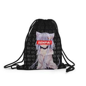 Рюкзак-мешок 3D с принтом SENPAI ANIME в городе Новоалтайск, 100% полиэстер | плотность ткани — 200 г/м2, размер — 35 х 45 см; лямки — толстые шнурки, застежка на шнуровке, без карманов и подкладки | ahegao | anime | kawai | kowai | oppai | otaku | senpai | sugoi | waifu | yandere | аниме | ахегао | ковай | культура | отаку | сенпай | тренд | яндере
