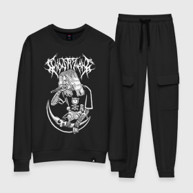 Женский костюм хлопок с принтом Ghostemane в городе Новоалтайск, 100% хлопок | на свитшоте круглая горловина, мягкая резинка по низу. Брюки заужены к низу, на них два вида карманов: два 